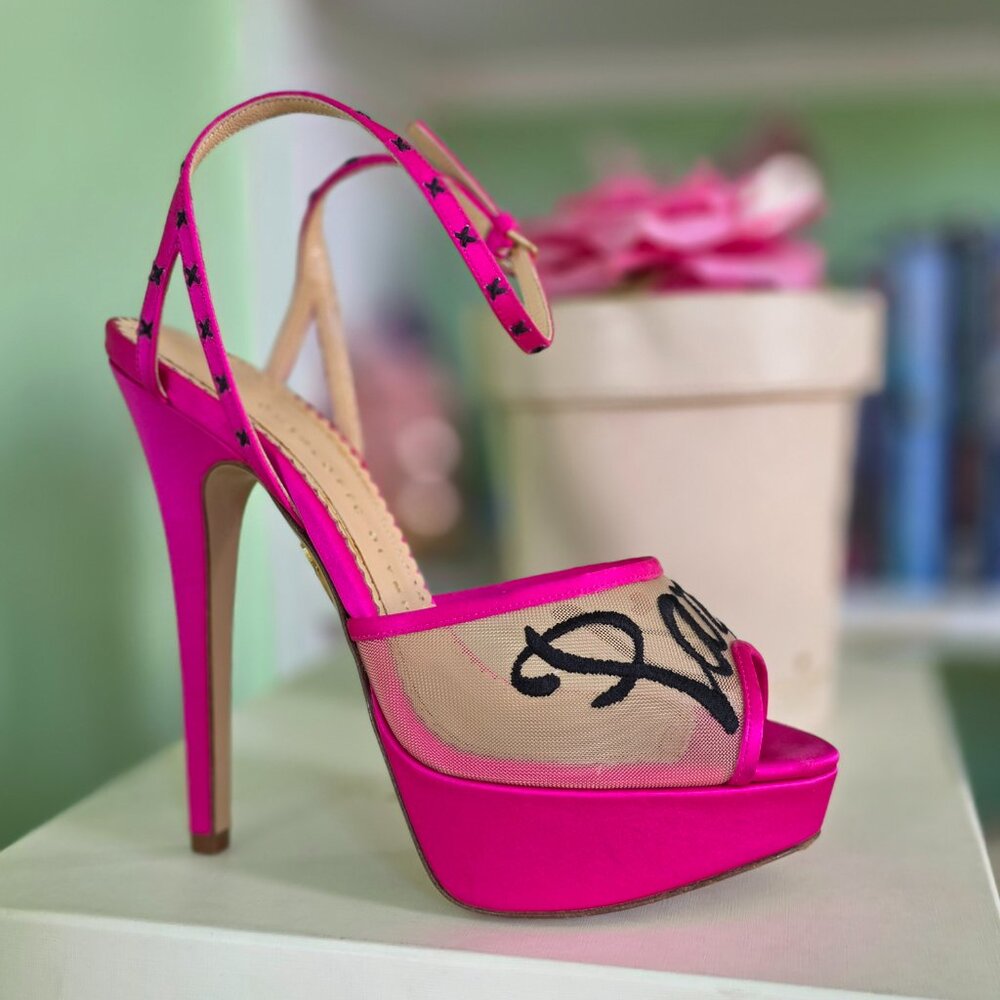 Charlotte Olympia "Paris" heels – Fuchsia satin, EU 37.5 (US 7.5) - Picture 5 of 16